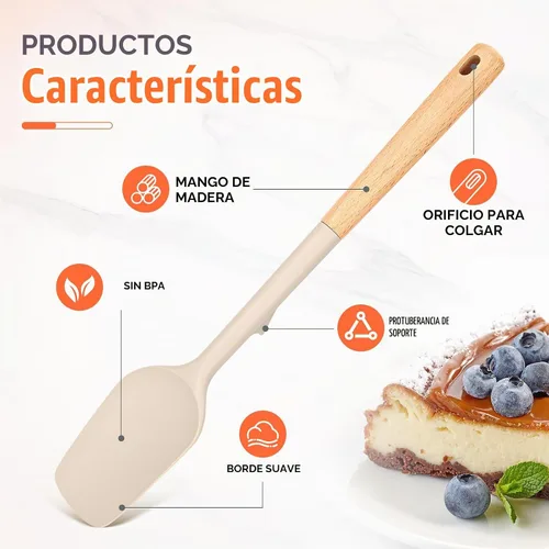 Vista 3 de Raspadores de espátula de goma de silicona grandes de 14 pulgadas con mango Caqui