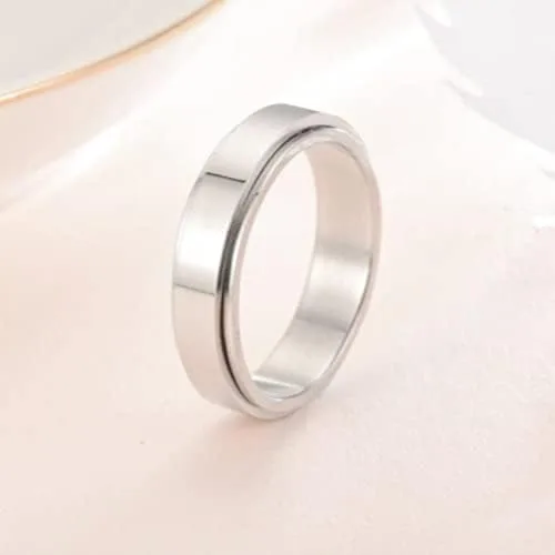 Vista 4 de COLORFUL BLING Anillo giratorio de acero inoxidable con acabado pulido, anillos de pareja de cristal antiansiedad para mujeres y hombres, alivio