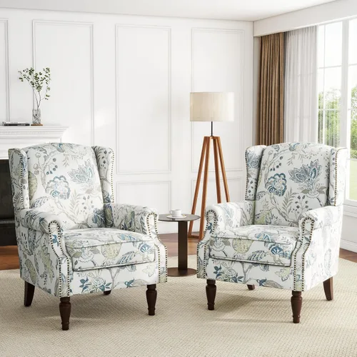 Vista 52 de High Back Accent Chair, Fabric Upholstered Armchair Wingback Chair for Living Room, Comfy Bedroom Reading Seat with Solid Wood Legs, Beige