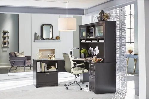Vista 8 de Realspace® Magellan Performance - Escritorio esquinero en forma de L de 71 pulgadas de ancho, color espresso