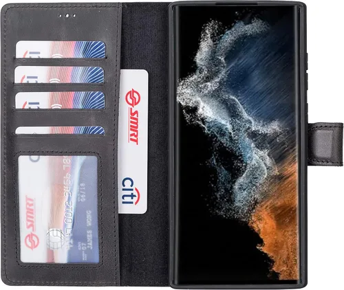 Vista 44 de HARDISTON Funda tipo cartera compatible con Samsung Galaxy S21, hecha a mano, de piel auténtica, cubierta magnética desmontable tipo flip con Negro