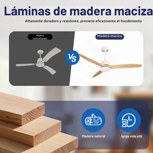 Vista 6 de TCL Ventilador de techo de madera natural de 52 pulgadas con luz y control
