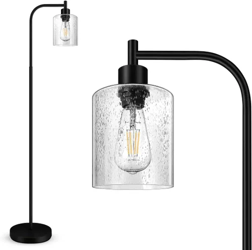 Vista 13 de BoostArea Lámpara de pie con pantalla de vidrio, lámpara de pie industrial moderna con interruptor de pie, brillante lámpara LED de 6 W para sala