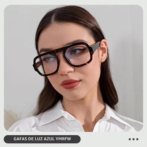 Vista 2 de Aviator Blue Light Blocking Glasses for Women Men Square Flat Top Computer TV Eyeglasses Anti Eyestrain Dark Tortoise