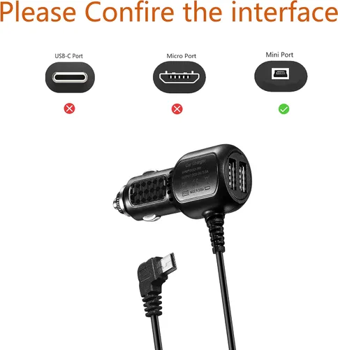 Vista 2 de Cable de carga de coche Cable de alimentación compatible con CARRVAS, Xgody J727, AROVA, AZDOME M550, Pruveeo D90-4CH, Magellan Roadmate, Garmin