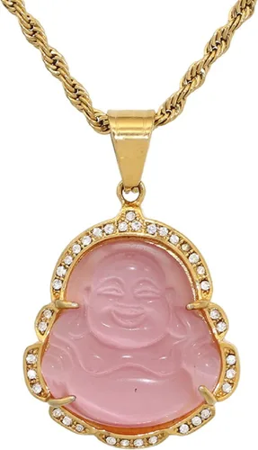 Vista 12 de COLORFUL BLING Lucky Laughing Buddha - Collar con colgante de jade verde con circonita cúbica, amuleto de piedras preciosas para mujeres y hombres