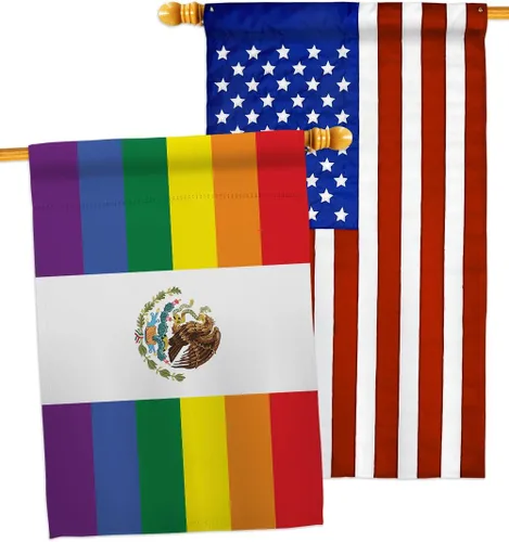 Vista 7 de Mexico Pride House Flags 2 pcs Pack Support Rainbow Love LGBT Gay Bisexual Pansexual Transgender Small Decorative Gift Yard Banner Double-Sided Made