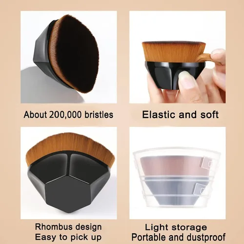 Vista 8 de Brochas para Base De Maquillaje, Cepillo De Maquillaje Con Tapa Plana con Estuche de Almacenamiento, Cepillo de Base Kabuki de parte superior plana