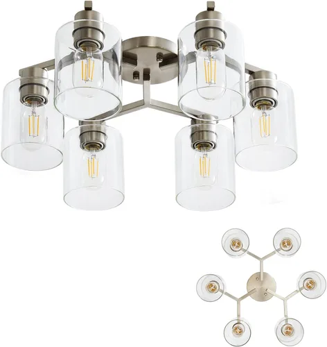 Vista 22 de Lámpara de techo semiempotrada de 1 luz, lámparas de techo de níquel cepillado, lámparas modernas para montaje en techo, luces de techo con pantalla