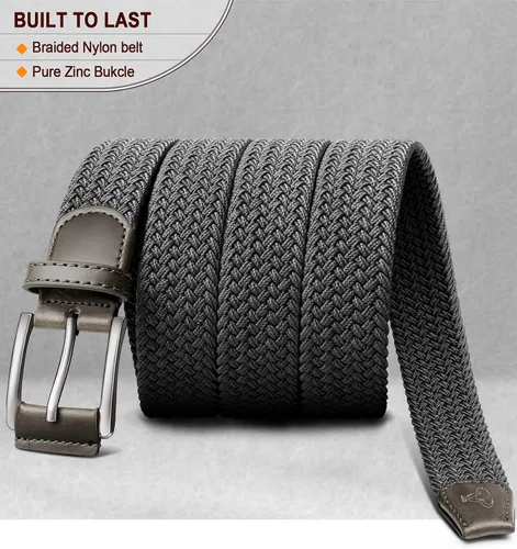 Vista 4 de BULLIANT Cinturón para hombre, paquete de 2 unidades, elástico trenzado para hombre, para golf, caza, pantalones de mezclilla, 1 38 pulgadas