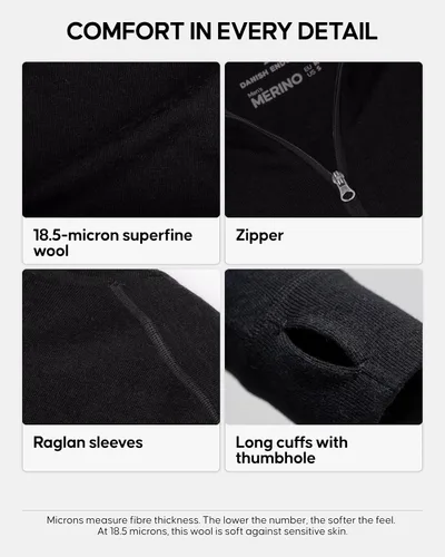Vista 4 de DANISH ENDURANCE Men's Merino Halfzip Base Layer Shirt Media cremallera negra