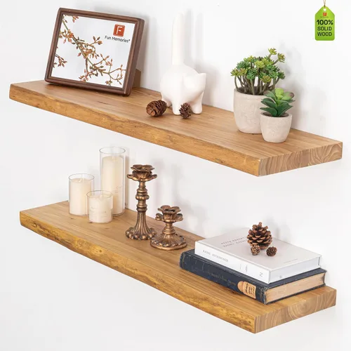 Vista 10 de Estantes flotantes para decoración de pared, estantes rústicos de madera recuperada de 24 x 8 pulgadas, estantes de montaje en pared resistentes