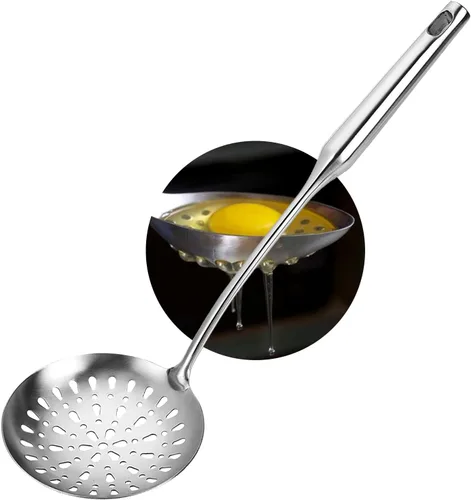 Vista 10 de TBWHL Cucharón de Sopa de Metal 34 cm de Acero Inoxidable 304 con Mango Largo - Cucharón de Cocina Profesional con Mango Ergonómico y Equilibrio