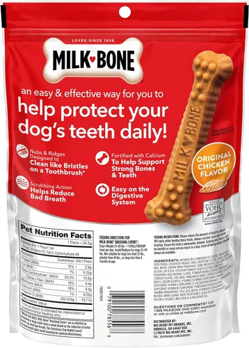 Vista 4 de Milk-Bone - Masticables originales para cepillar, golosinas dentales diarias para perros pequeños/medianos, 9 unidades (Paquete de 5) Acción
