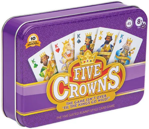 Vista 4 de PlayMonster Paquete de Five Crowns Lata Coleccionable + Juegos de Cartas Set para Niños
