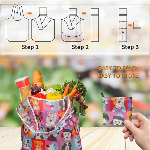 Vista 4 de Bolsas de compras reutilizables para comestibles, paquete de 4 de 50 libras bolsas plegables grandes y lavables para mercado, compactas para un