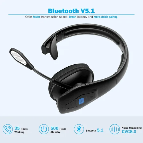 Vista 4 de Conambo Auriculares Bluetooth con cancelación de ruido V5.1, 35 horas de tiempo de conversación HD, CVC8.0, micrófono dual manos libres, auriculares