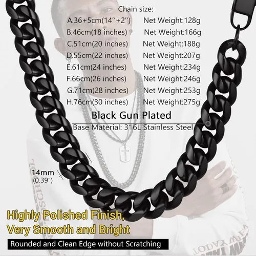 Vista 4 de PROSTEEL Trendy Cuban Links Necklace for Men Women, Black18K Gold Plated 316L Stainless Steel, W 4.8mm-14mm, L 14inch-30inch, Come Gift Box