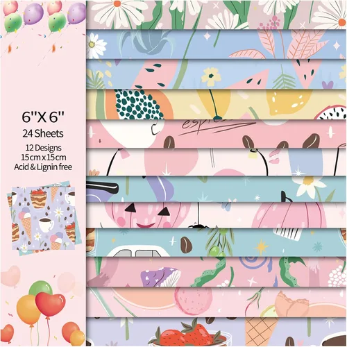 Vista 24 de 24 hojas de 12 diseños de álbumes de recortes, 6 x 6 pulgadas, papel de cartulina para manualidades Decopodge de una sola cara, álbum de recortes