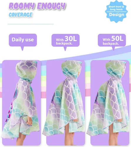 Vista 2 de WAWSAM Poncho de lluvia ligero para niños, impermeable, reutilizable