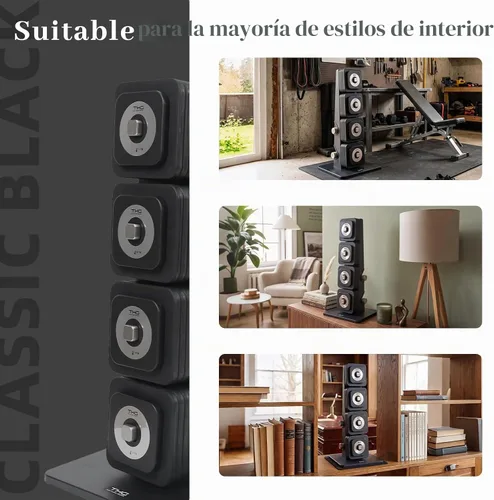 Vista 6 de DHT - Mancuernas ajustables, juegos de mancuernas con estante, juego de mancuernas de peso libre, multiusos, no se ruedan, juego de pesas