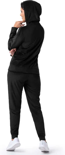 Vista 2 de Wright's Conjunto de sudadera y jogger de terciopelo para mujer de 2 piezas con cremallera y capucha Negro