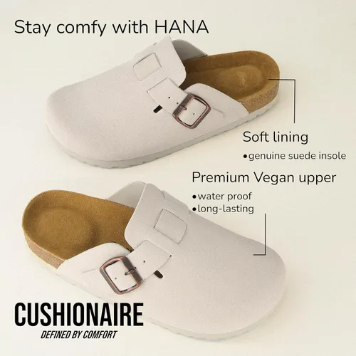 Vista 4 de CUSHIONAIRE - Zuecos Hana para mujer, cómodos zuecos de gamuza vegana, zapatos sin cordones con plantilla de corcho y soporte de arco, espuma