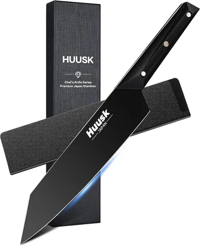 Vista 11 de Huusk Cuchillo de chef de 8 pulgadas, cuchillos de cocina Gyuto de acero Negro