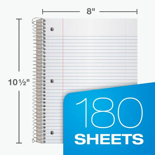 Vista 3 de Oxford Cuadernos de espiral, paquete de 3, 5 materias, cuadernos con rayas universitarias para la escuela, 8 x 10.5 pulgadas, 180 hojas, 4