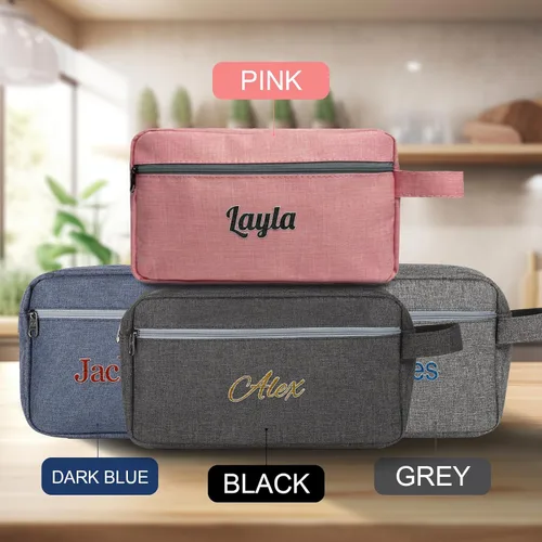 Vista 2 de Neceser de cuero personalizado para hombres, bolsa de aseo de viaje grabada personalizada, regalo de nombre y logotipo personalizado para padre