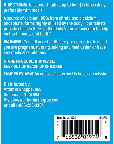 Vista 3 de The Vitamin Shoppe Marca Citrato de Calcio 300 MG, 300 Tabletas