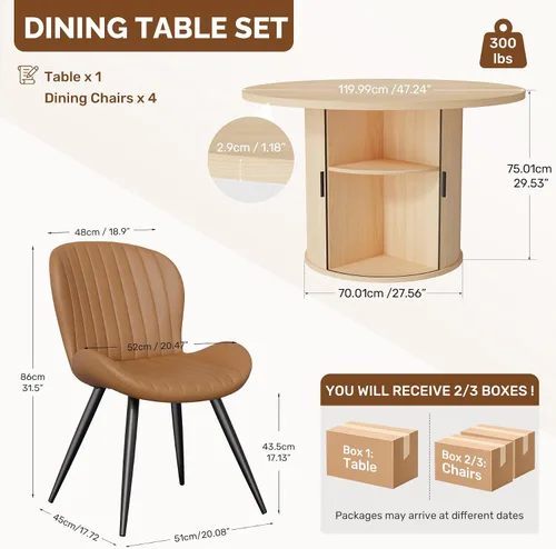 Vista 40 de Miereirl Moderno juego de comedor de 5 piezas para mesa redonda de madera de 4,31.5 pulgadas con estante de almacenamiento semiabierto y puerta