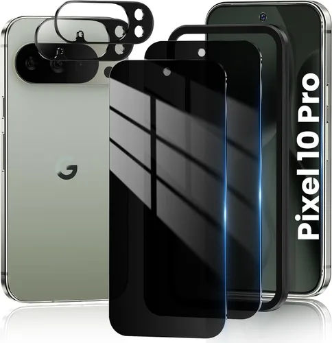 Vista 21 de Paquete de 2+2 para Google Pixel 10 Pro XL Protector de pantalla de privacidad y protector de lente de cámara, compatible con desbloqueo por huellas