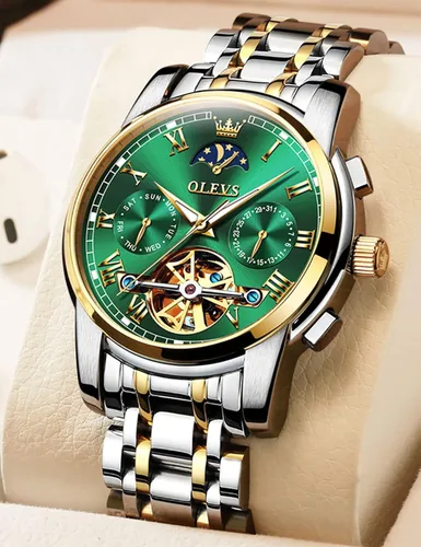 Vista 2 de OLEVS Relojes automáticos de cuerda automática para hombre, fecha y día, calendario, relojes de acero inoxidable, movimiento de esqueleto