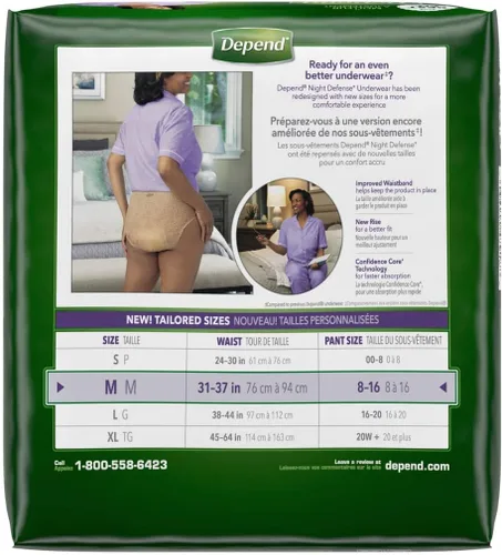 Vista 2 de Medium Overnight Depends Women - Ropa interior para incontinencia de defensa nocturna, color morado