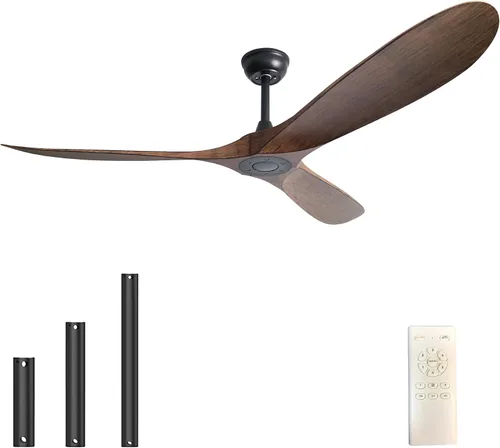 Vista 10 de Ventilador de techo de 52 pulgadas sin luz, ventilador de techo para exteriores con control remoto, 3 cuchillas de plástico con gran flujo de aire