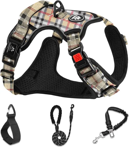 Vista 8 de NESTROAD Arnés para Perro Sin Tirones, Arnés de Chaleco para Perro Oxford Ajustable con Correa, Arnés Reflectante Sin Ahogo para Mascotas con Mango