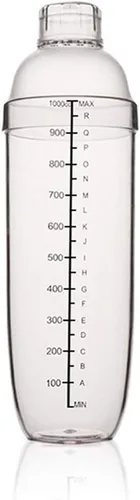Vista 10 de Coctelera de plástico, mezclador de bebidas, agitador manual con taza y escalas, transparente (10 oz / 300cc)