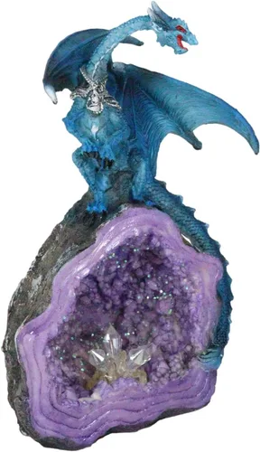 Vista 5 de Ebros Gift Fantasía Meteorito iridiscente Dragón Azul Guardando Cuarzo Púrpura Geoda Imitación Caverna Rock Figurita Colección Mediana Calabozos