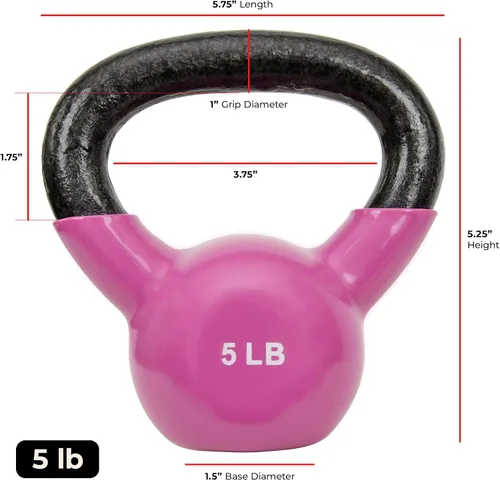 Vista 7 de Pesa rusa con revestimiento de vinilo Sunny Health & Fitness para entrenamiento de fuerza y ejercicio de balanceo - En 5, 10, 15, 20, 25 libras