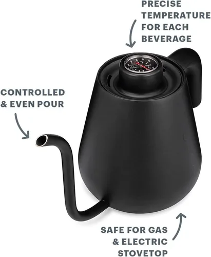 Vista 4 de Soma Hervidor de café y té con cuello de cisne de acero inoxidable, negro, 1 litro, estufa