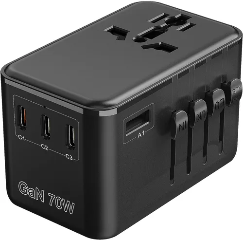 Vista 10 de Adaptador de viaje universal, adaptador de corriente internacional GaN, tipo C/G/D/I/A Auto-Resetting Fuse, 3 USB-C/2 USB-A&1 AC, All-in-One