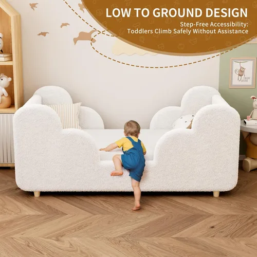 Vista 5 de Cama Montessori tapizada con rieles extraíbles Blanco
