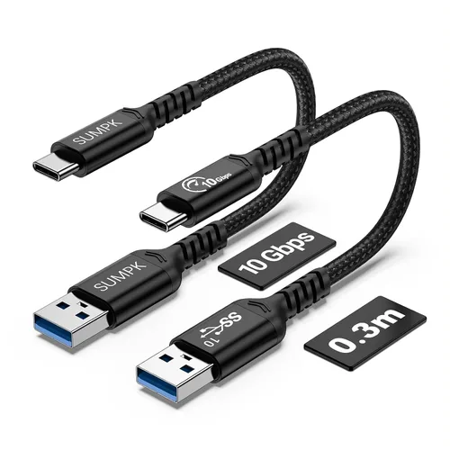Vista 10 de Android Auto & CarPlay - Cable USB C de 10 Gbps 60 W PD de 1.5 pies (paquete de 2, negro), USB 3.1 Gen 2 a USB-A, cable de carga rápida compatible