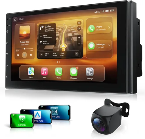 Vista 9 de Haudio Estéreo de Coche de 7" Doble DIN con Apple CarPlay Inalámbrico y Android Auto, Radio de Coche Bluetooth con Pantalla Táctil, Navegación