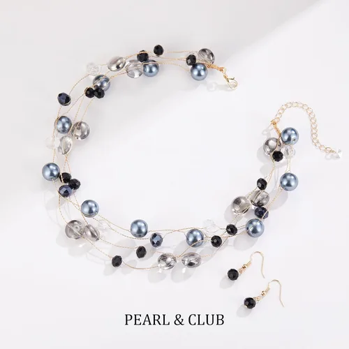 Vista 3 de Collar de perlas de oro con cuentas, collar de perlas de varias hebras, collar de cuentas de disfraces, joyería de regalo de cumpleaños para mujer
