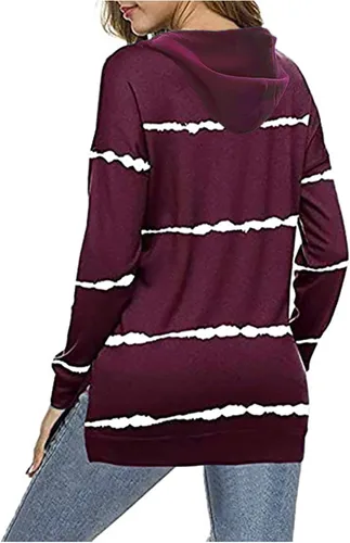 Vista 3 de shlutesoy - Sudadera con capucha para mujer, manga larga, diseño de rayas, color verde