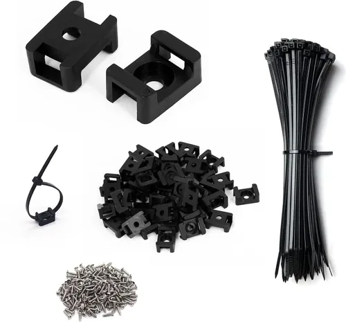 Vista 7 de Kit de soportes para bridas de cables, juego de 60 soportes organizadores de clips de cable de alambre con bridas de cables de 8 pulgadas, base