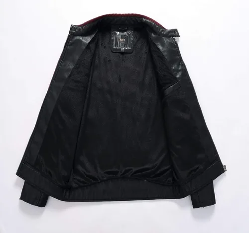Vista 4 de Traje de carreras de motocicleta de cuero de motocicleta de cuello alto para hombre, chaqueta de cuero de simulación de PU de bloqueo
