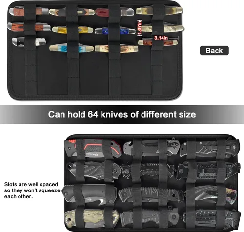 Vista 4 de Estuche de exhibición de cuchillos para más de 64 cuchillos de bolsillo, fundas plegables para cuchillos para colecciones, soporte de bolsa